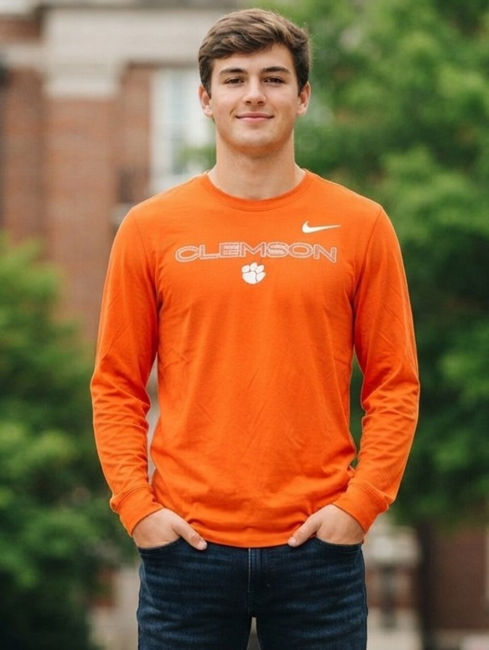 Nike Orange Clemson Tigers Long Sleeve Dri-FIT Athletic Tee Size Medium